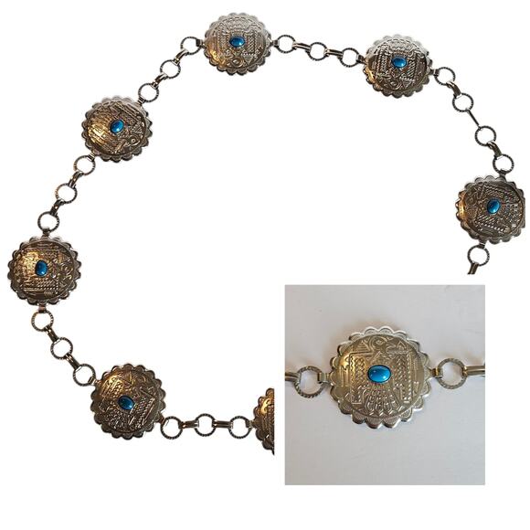 Concho Waist Belt Silver Embossed Medallion Cowgirl Western Statement Womens Med - Picture 1 of 10